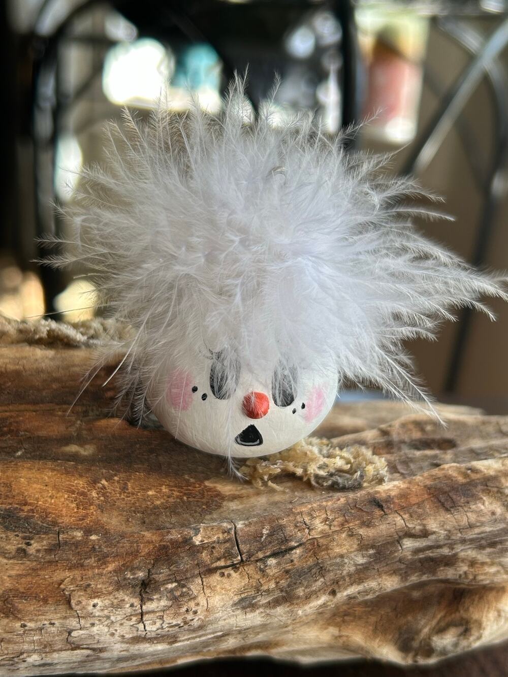 Handmade painted gourd snowman ornament Christmas folk art signed